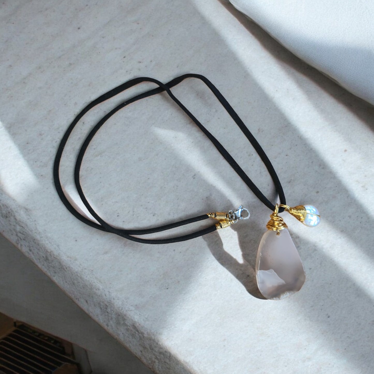 Cadena agata con perla